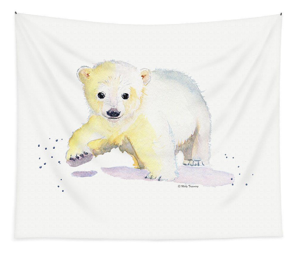 Little Polar Bear Tapestry featuring the painting Little Polar Bear by Melly Terpening