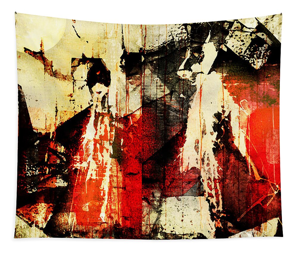 Abstract Tapestry featuring the photograph Little Red Riding Hood and the Big Bad Wolf Under a Yellow Moon by Jeff Burgess