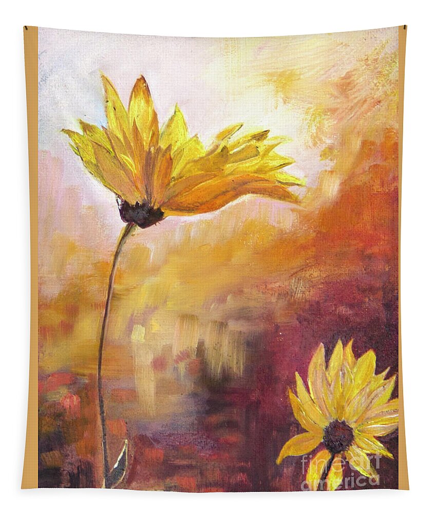 Sunflowers Tapestry featuring the painting Little Sister by Nila Jane Autry