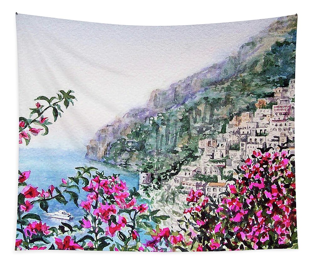 Italy Tapestry featuring the painting Little Town Positano Italy by Irina Sztukowski