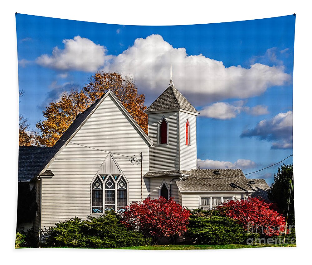 Little White Church Tapestry featuring the photograph Little White Church by Grace Grogan