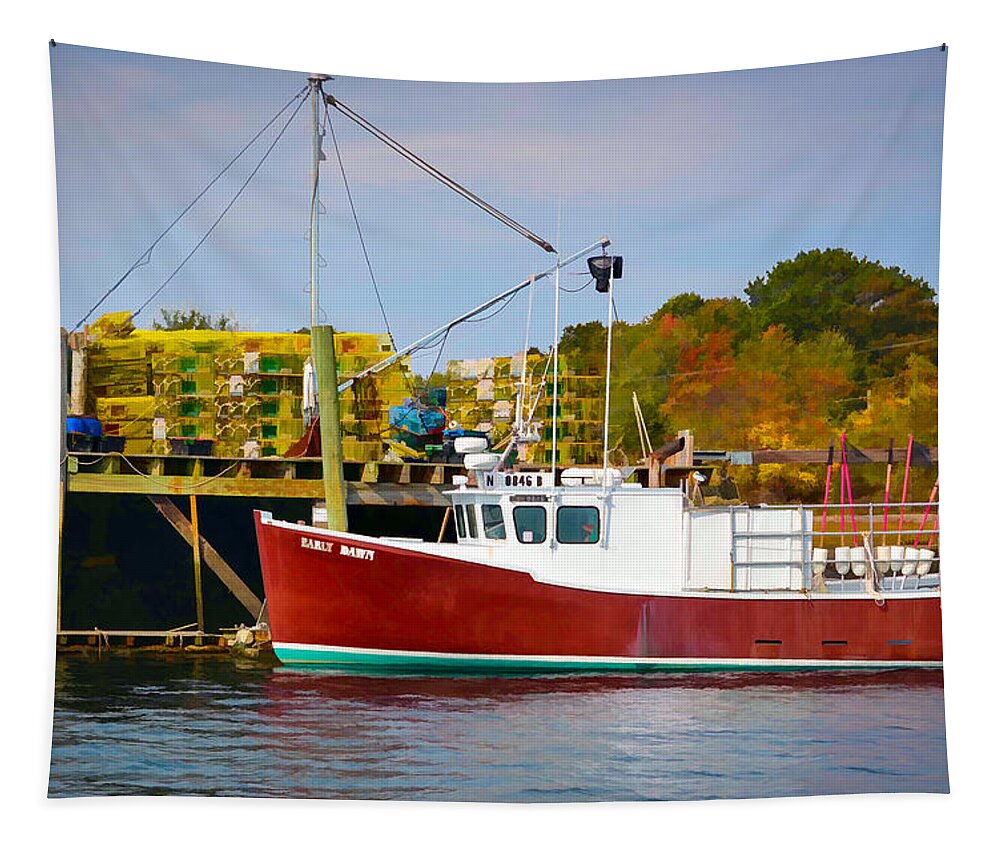 Dave Thompsen Photography Tapestry featuring the photograph Lobster Boat Early Dawn by David Thompsen