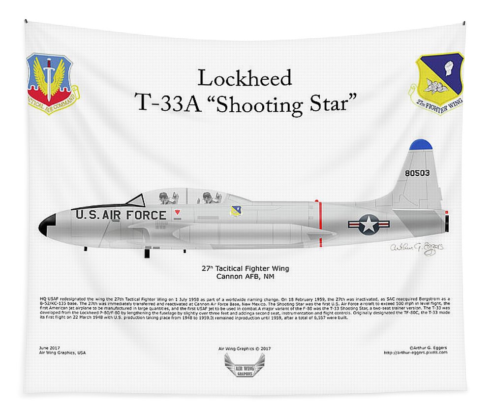 Lockheed Tapestry featuring the digital art Lockheed T-33A Shooting Star by Arthur Eggers