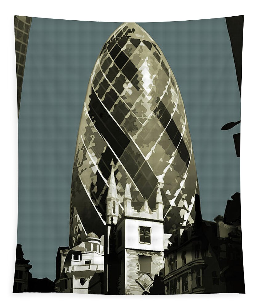Wheel Tapestry featuring the painting London - Gherkin - Soft Blue Greys by BFA Prints