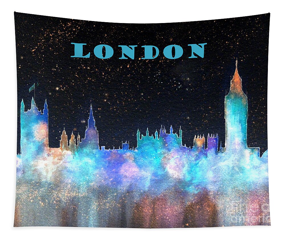 London Tapestry featuring the painting London Skyline With Banner by Bill Holkham