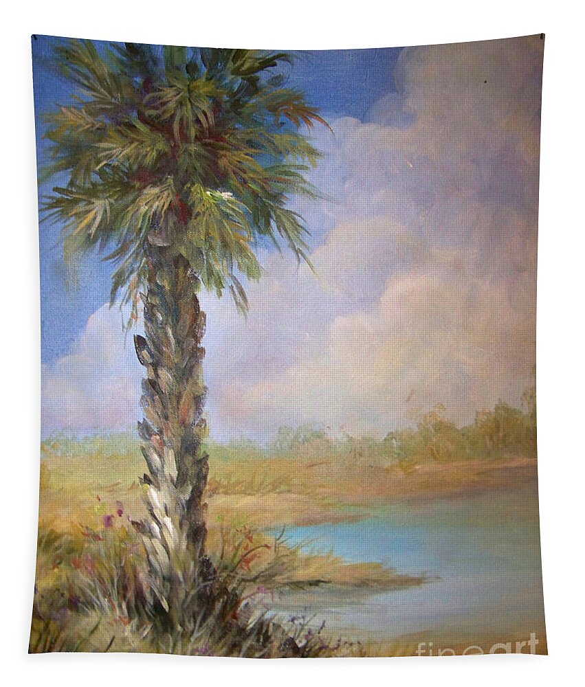 Palm Tree Tapestry featuring the painting Lone Palm by Deborah Smith