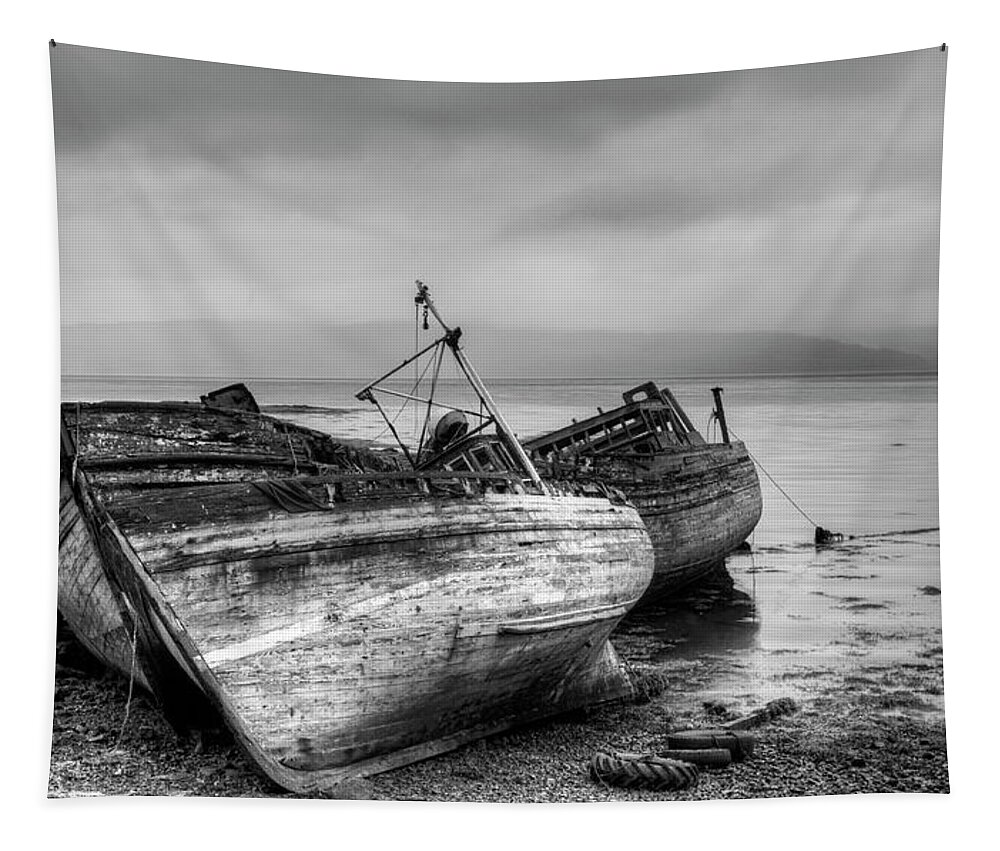Isle Of Mull Tapestry featuring the photograph Lonely fishing boats by Michalakis Ppalis