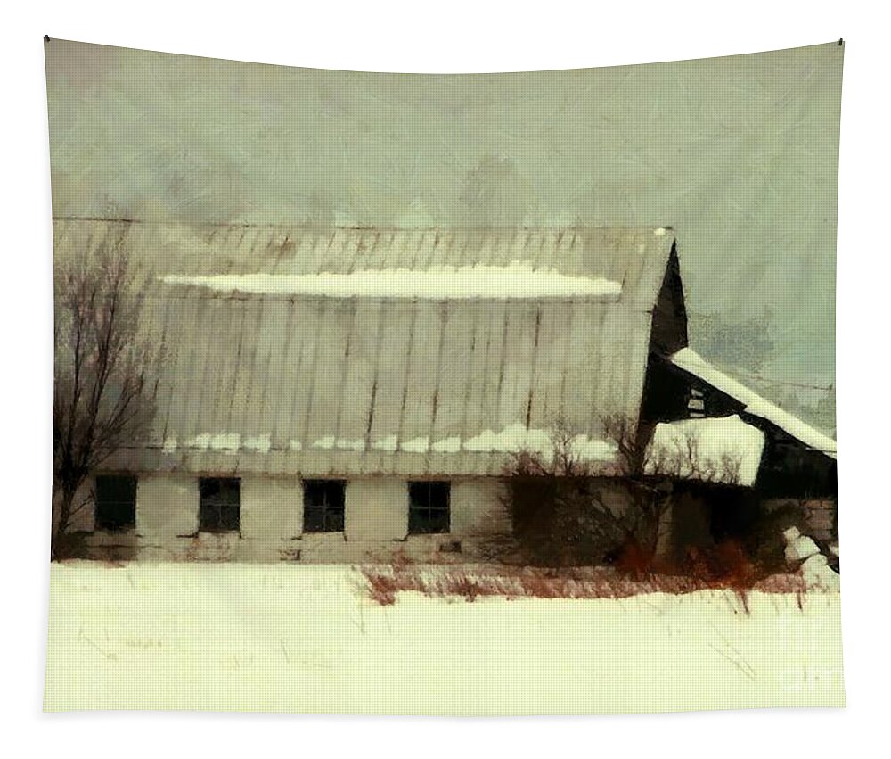 Barn Tapestry featuring the photograph Long cold Winter - Winter Barn by Janine Riley