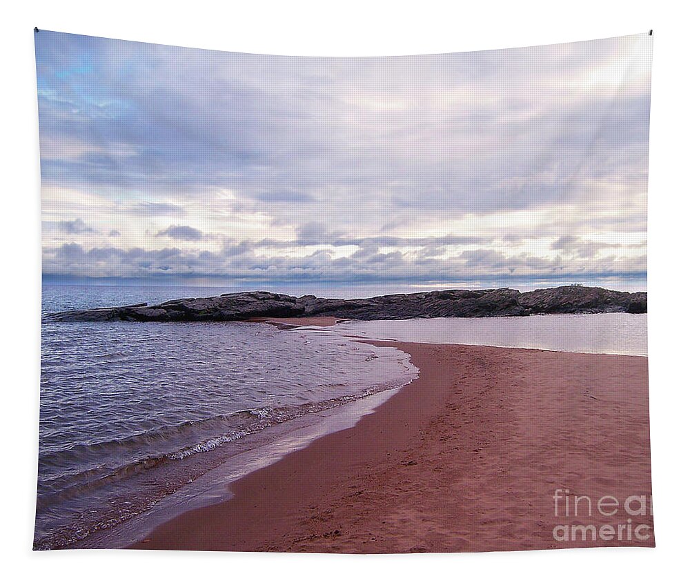 Lake Superior Tapestry featuring the photograph Long Rock In Lake Superior by Phil Perkins