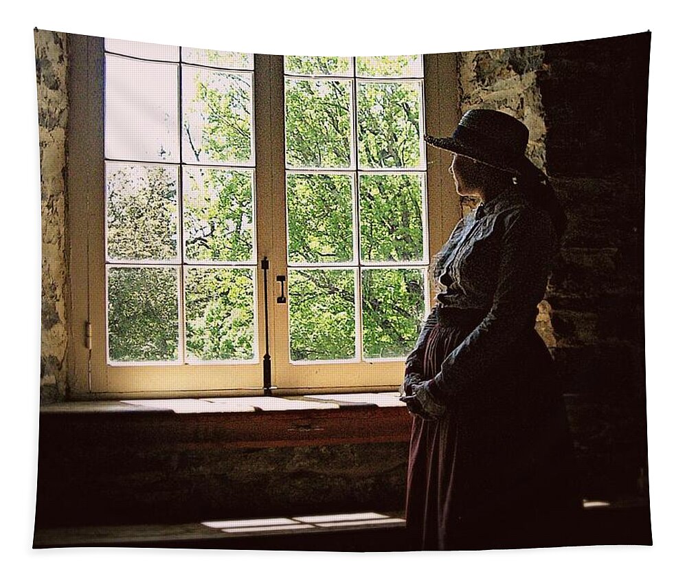 Solitude Tapestry featuring the photograph Looking out of the window by Tatiana Travelways