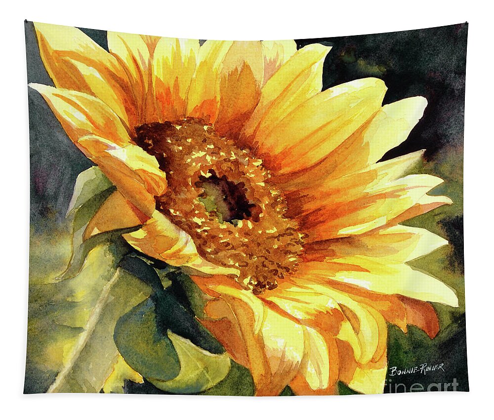 Sunflower Tapestry featuring the painting Looking to the Sun by Bonnie Rinier