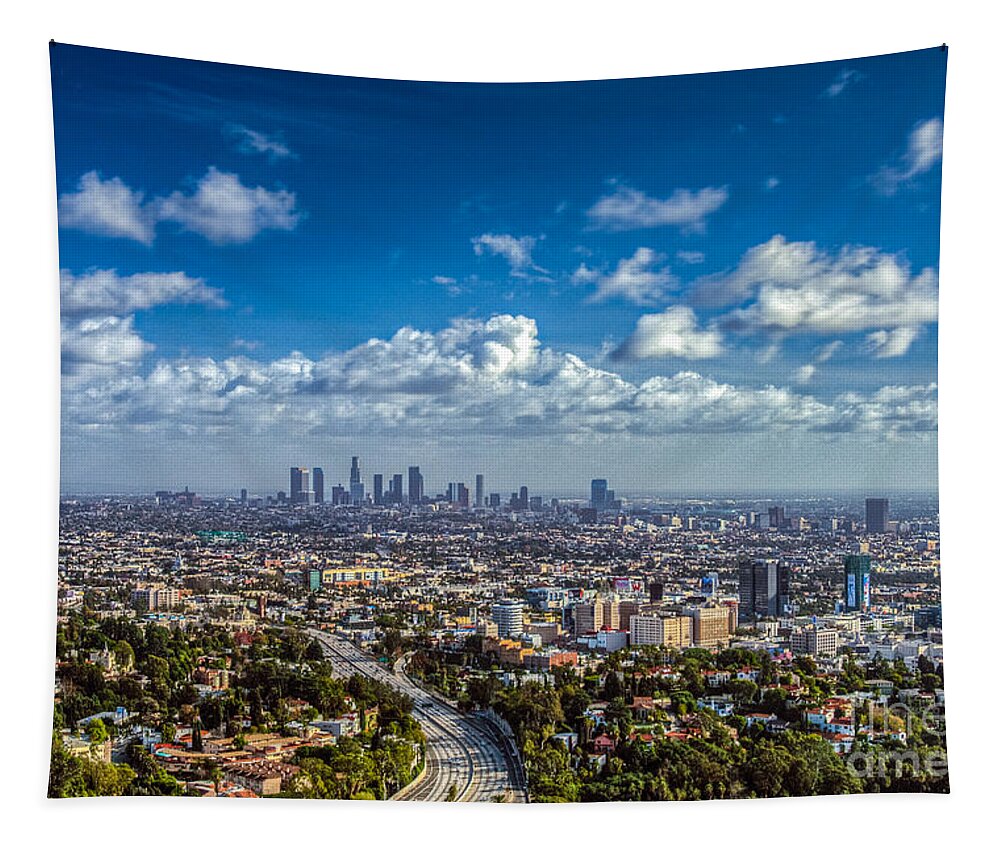 Los Angeles Tapestry featuring the photograph Los Angeles Hollywood Cityscape by David Zanzinger