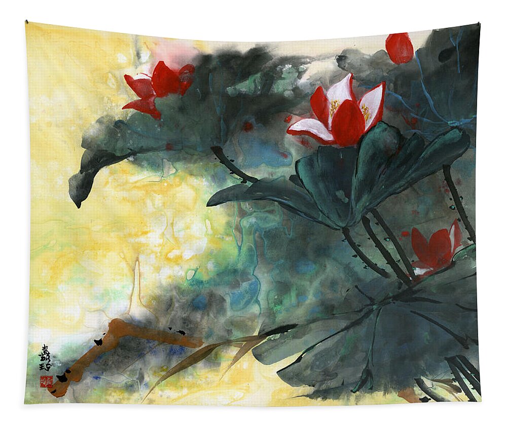 Lotus Tapestry featuring the painting Lotus Dreams by Charlene Fuhrman-Schulz