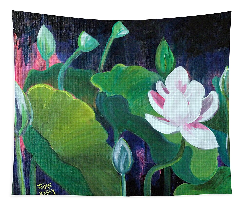 Lotus Garden Tapestry featuring the painting Lotus Garden 1 by Jaime Haney