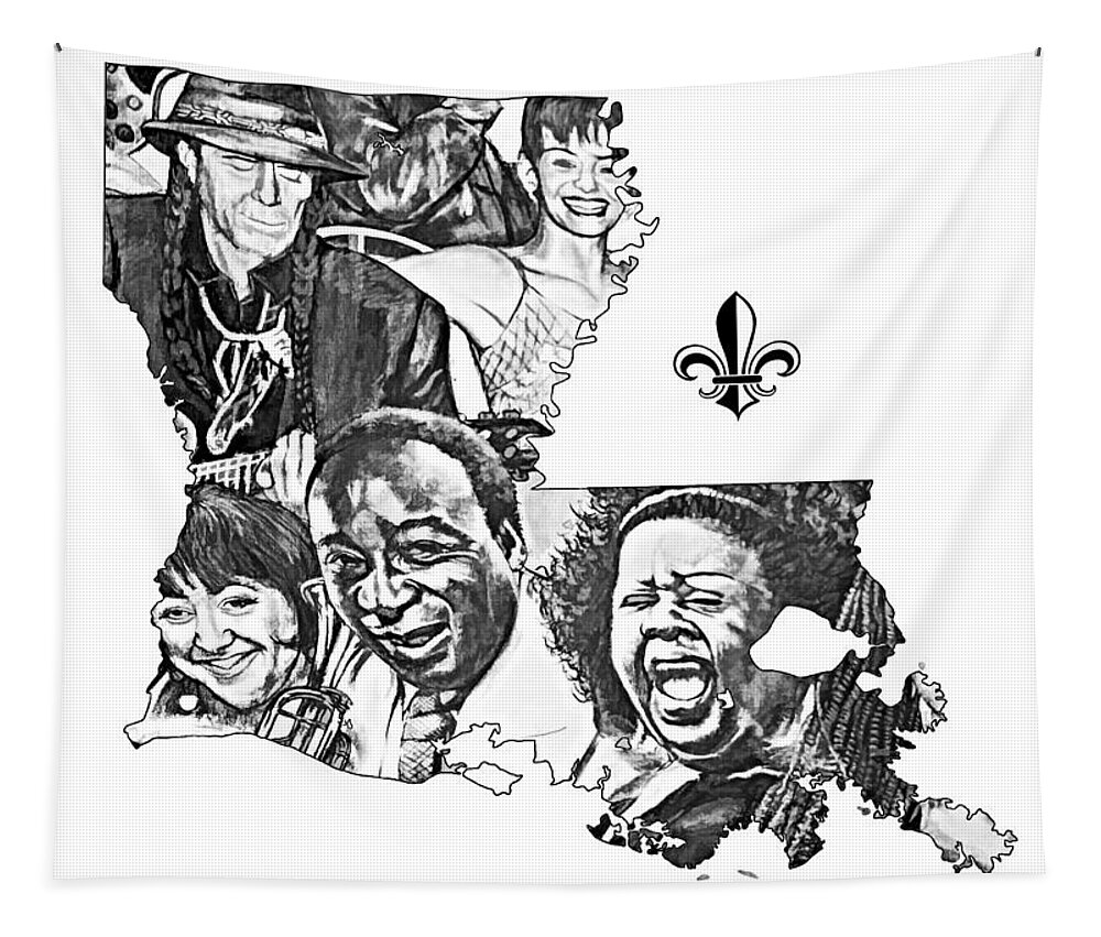 Steve Harrington Tapestry featuring the photograph Louisiana Map - Jazz Greats by Steve Harrington
