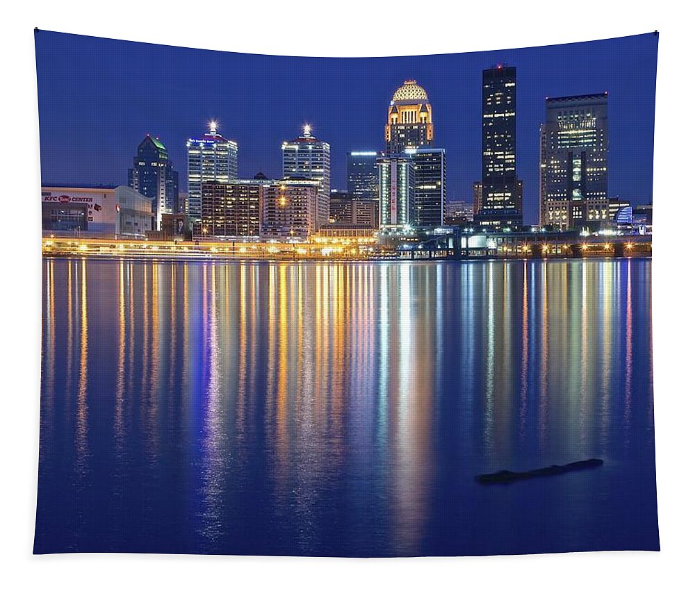 Louisville Tapestry featuring the photograph Louisville During Blue Hour by Frozen in Time Fine Art Photography