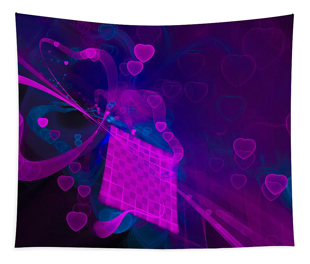 Magenta Tapestry featuring the digital art Love fractal with hearts by Matthias Hauser