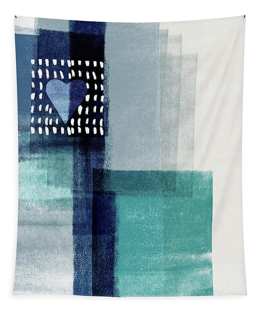Minimal Tapestry featuring the mixed media Love In Shades Of Blue- Abstract Art by Linda Woods by Linda Woods