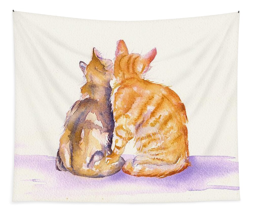Kittens Tapestry featuring the painting Love is... two kittens by Debra Hall