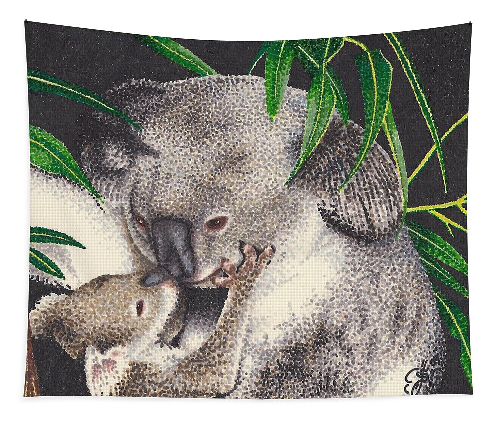 Koala Bears Tapestry featuring the drawing Loving Kiss by Scarlett Royale