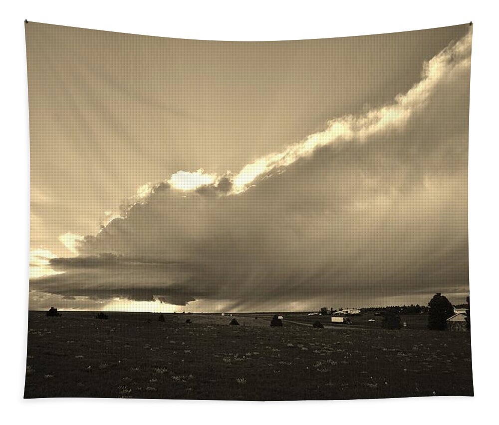Black & White Tapestry featuring the photograph Low-Topped Supercell Black and White by Ed Sweeney