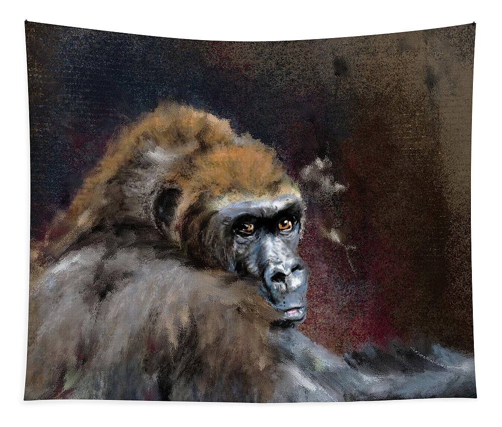 Gorilla Tapestry featuring the painting Lowland Gorilla by Mandy Tabatt