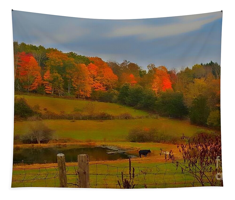 Autumn Tapestry featuring the photograph Lucky Cow by Dani McEvoy
