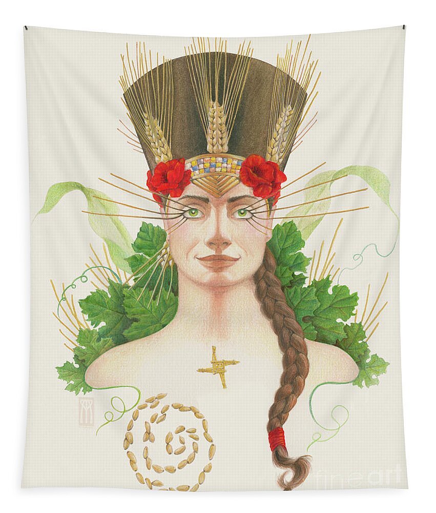 Pagan Art Prints Tapestry featuring the mixed media Lughnasadh Goddess Portrait by Melissa A Benson