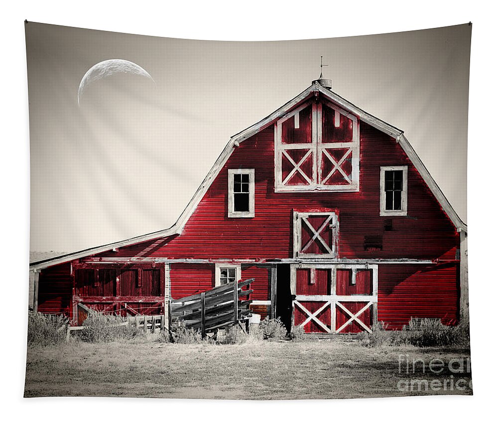 Red Barn Tapestry featuring the painting Luna Barn by Mindy Sommers