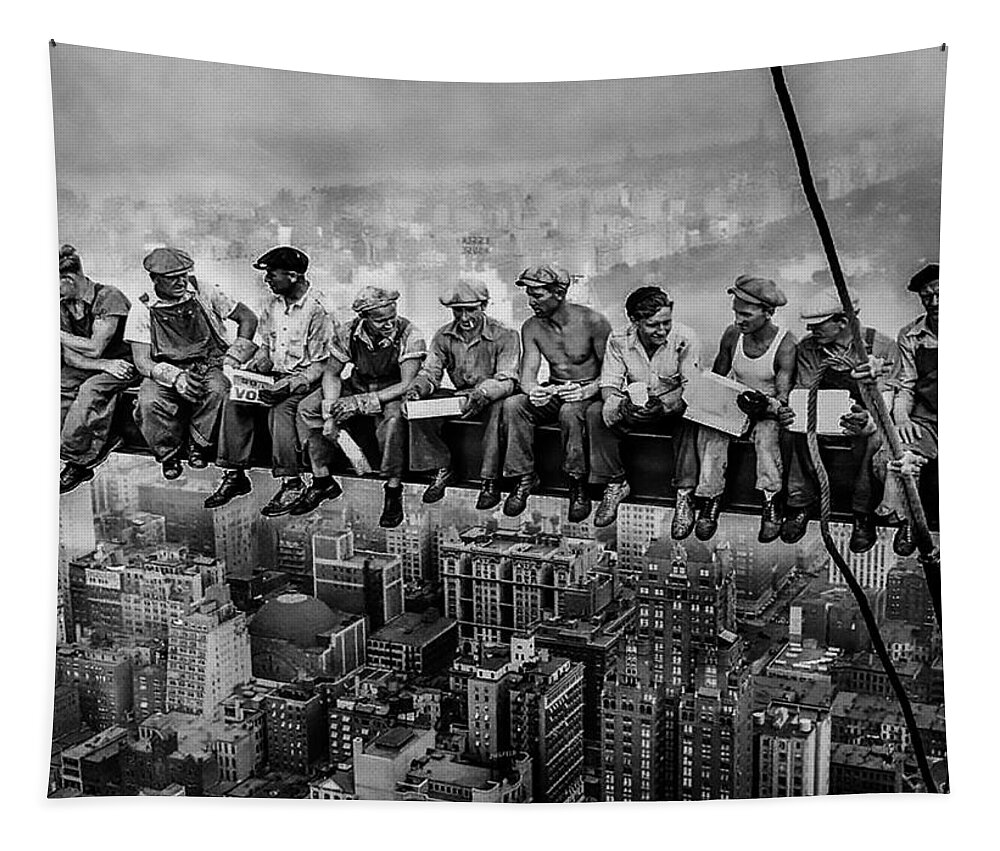 Lunch Atop A Skyscraper Tapestry featuring the photograph Lunch Atop A Skyscraper by Craig David Morrison