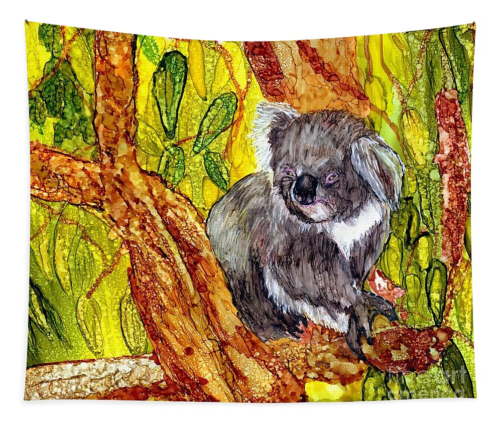 Koala Tapestry featuring the painting Lunch in the Gum Tree by Eunice Warfel