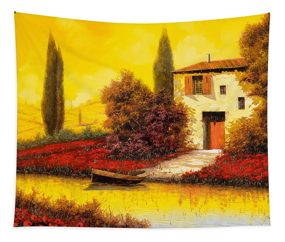 Landscape Tapestry featuring the painting Tanti Papaveri Lungo Il Fiume by Guido Borelli