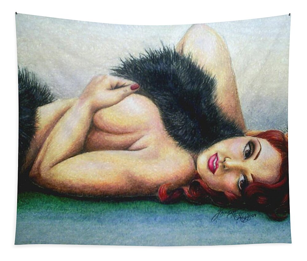 Woman Tapestry featuring the drawing Lustful Beauty by Scarlett Royale