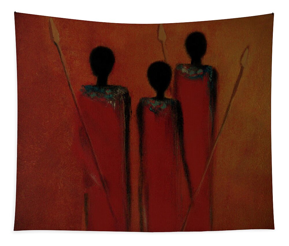 Maasai Tapestry featuring the painting Maasai Trio by David Dehner