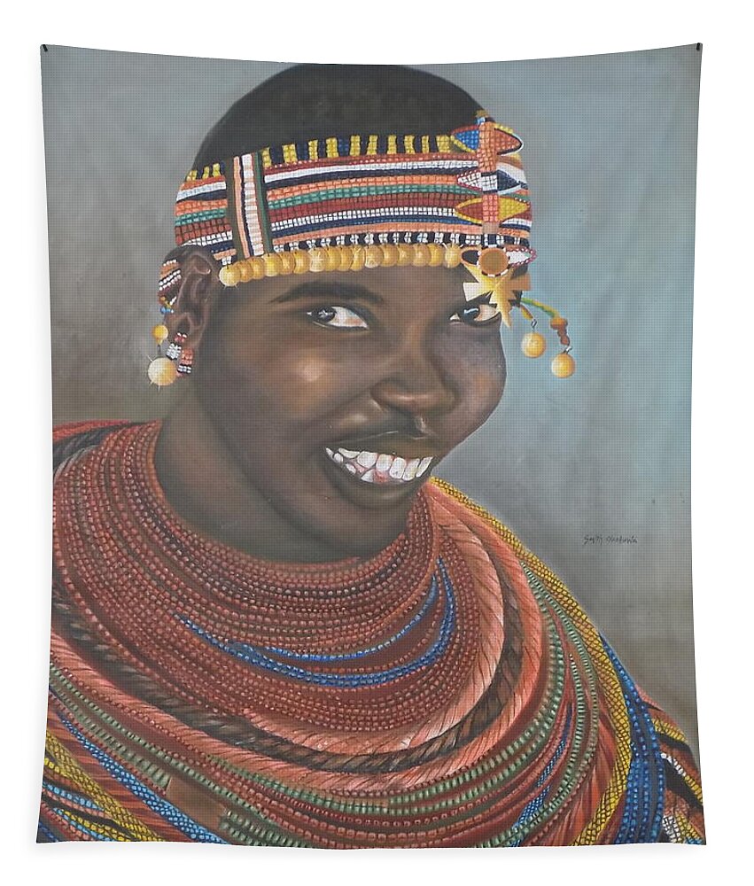 Colorful Paintings Tapestry featuring the painting Maasai Woman by Olaoluwa Smith