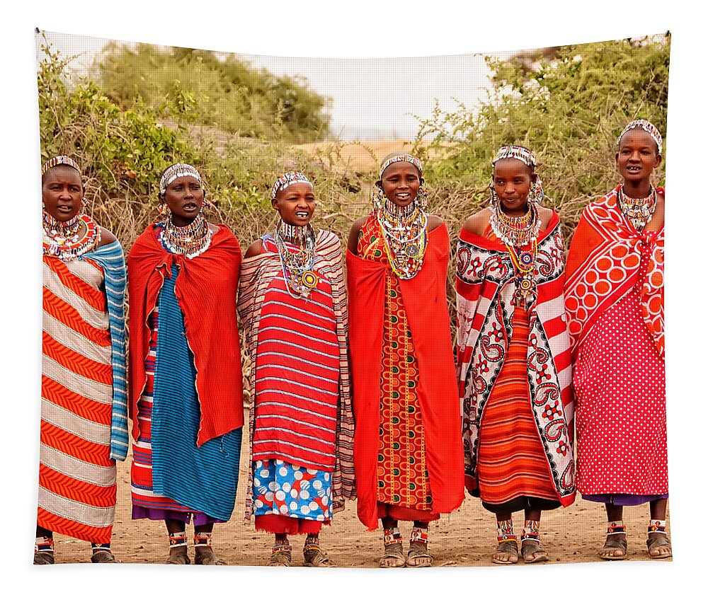 Africa Tapestry featuring the photograph Maasai Women by Mitchell R Grosky