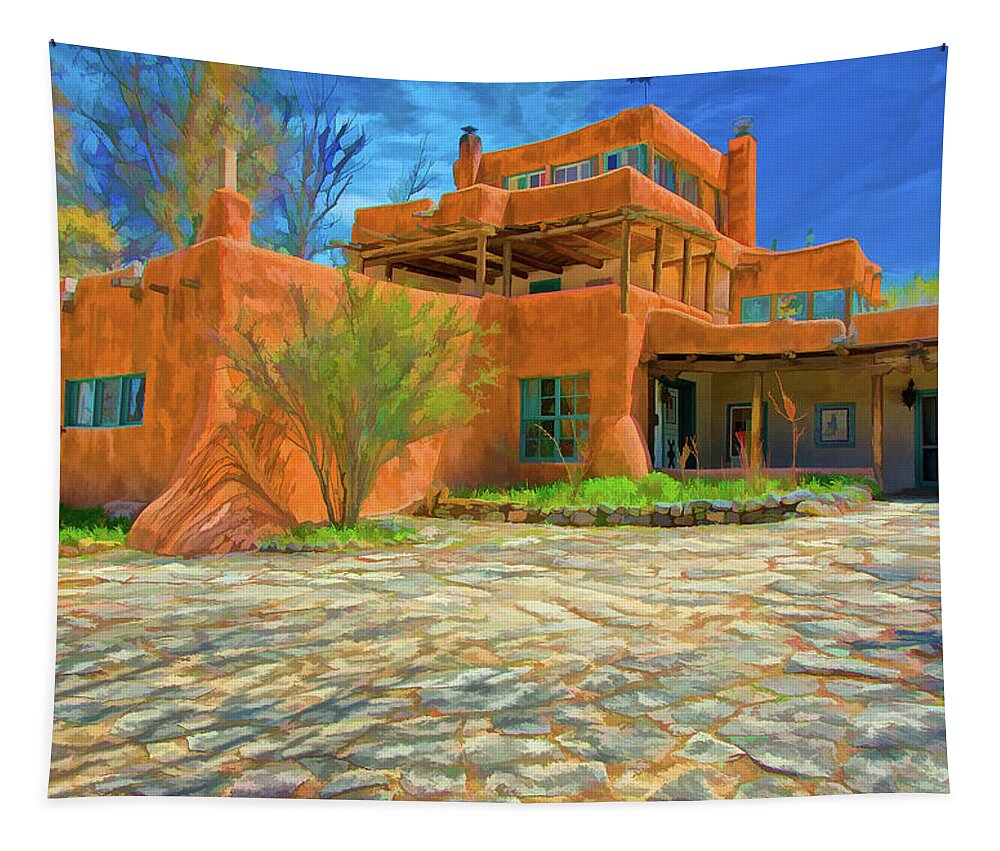 Mabel Dodge Sterne Tapestry featuring the digital art Mabel Dodge Luhan house as oil by Charles Muhle
