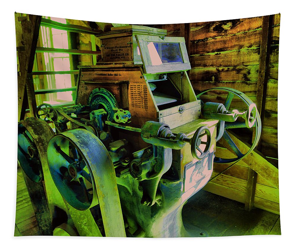 Machinery Tapestry featuring the photograph Machinery in an old grist mill by Jeff Swan