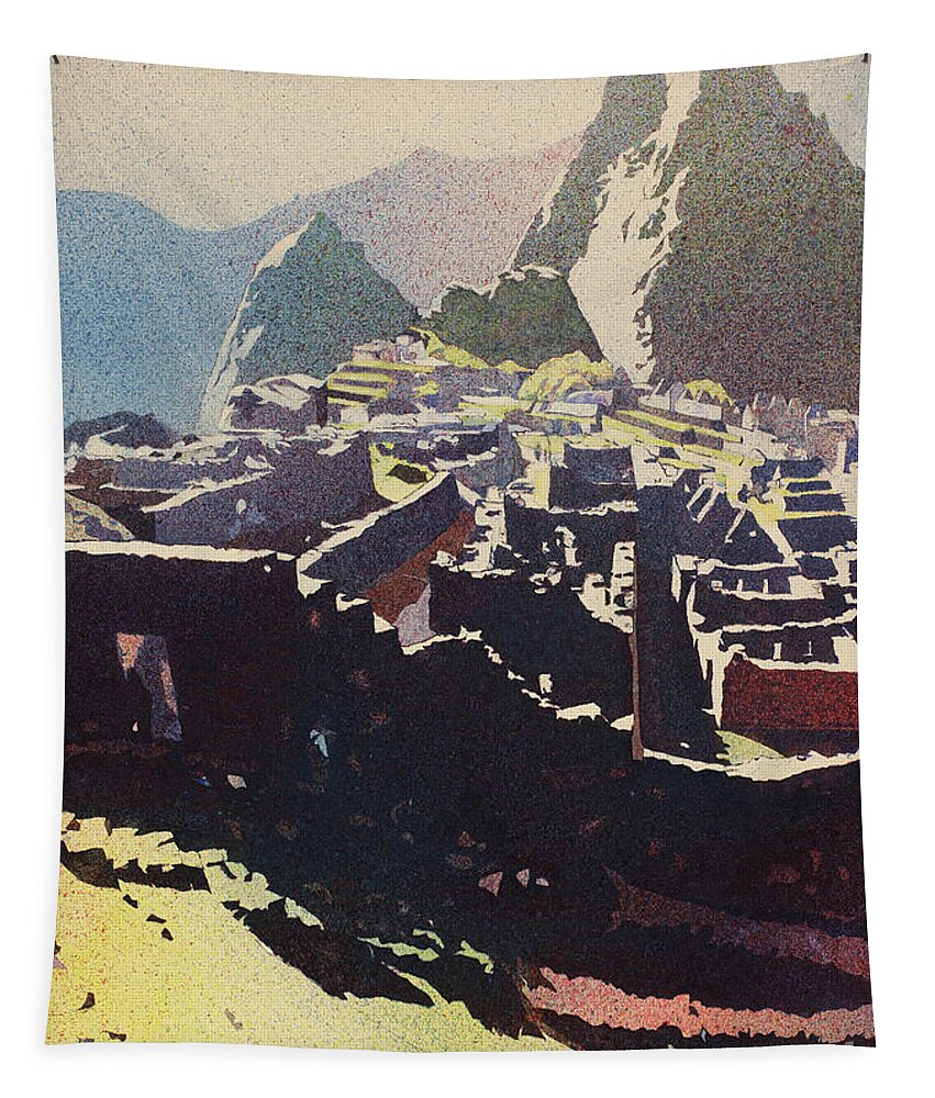 Machu Picchu Tapestry featuring the painting Machu Picchu Morning by Ryan Fox