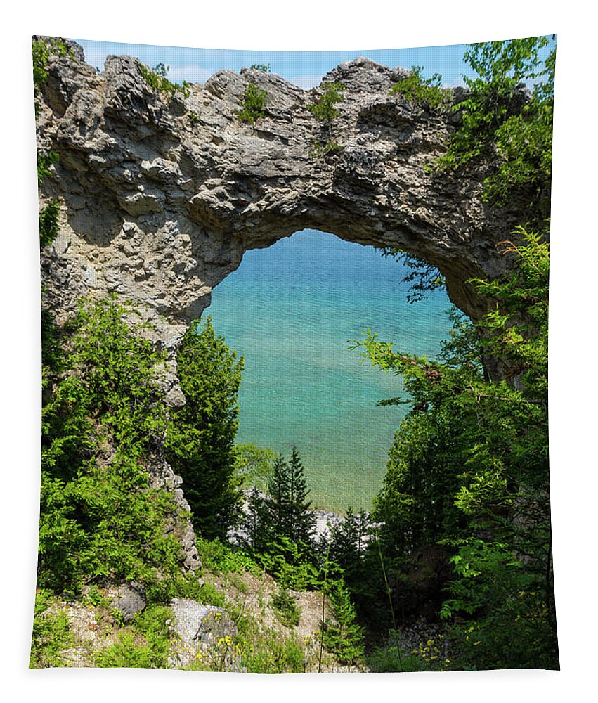 Mackinac Island Tapestry featuring the photograph Mackinacs Arch Rock by Jennifer White