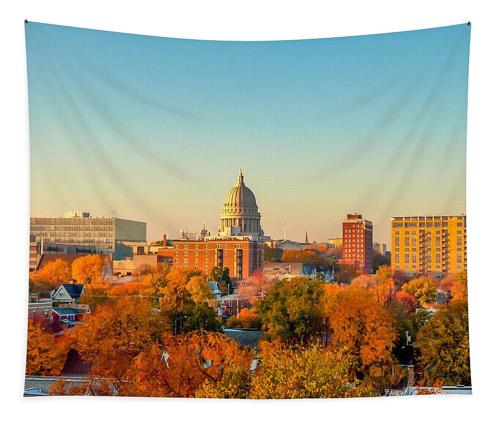 Madison Tapestry featuring the photograph Madison Autumn Skyline by Todd Klassy