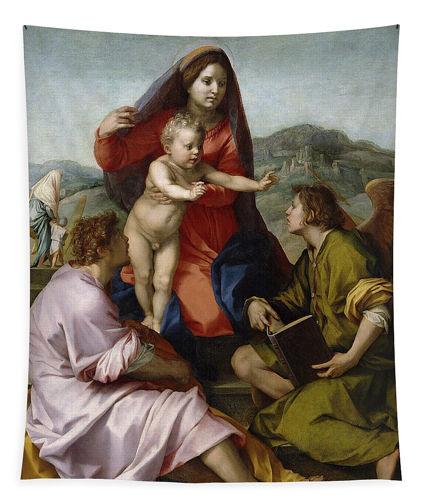 Andrea Del Sarto Tapestry featuring the painting Madonna della Scala. Virgin of the Stairs by Andrea del Sarto