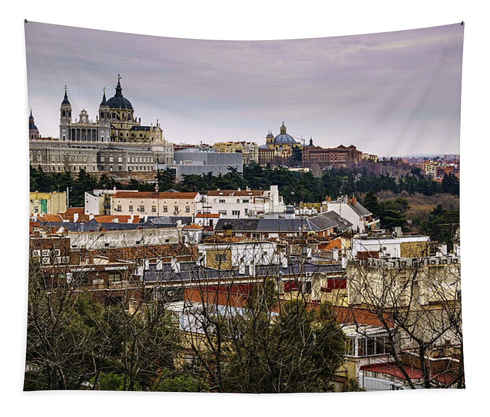 Spain Tapestry featuring the photograph Madrid Panorama from Debod Lookout Madrid Spain by Pablo Avanzini