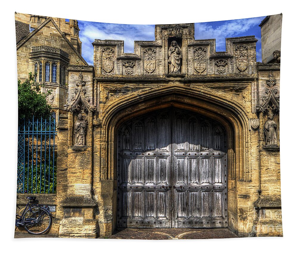 Yhun Suarez Tapestry featuring the photograph Magdalen College Door - Oxford by Yhun Suarez