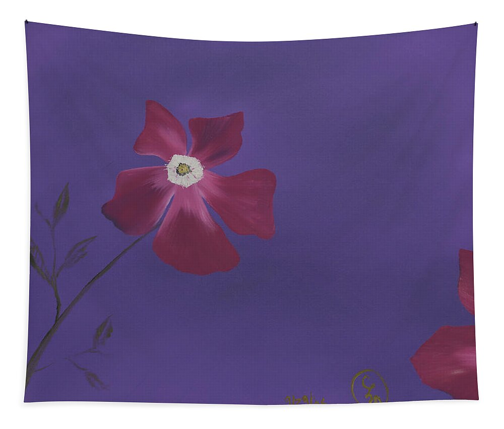 Fine Art Tapestry featuring the painting Magenta Flower on Plum Background by Stephen Daddona