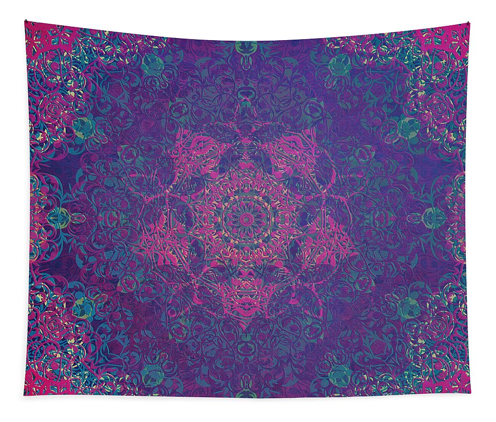 Magic Tapestry featuring the digital art Magic mandala Love by Justyna Jaszke JBJart