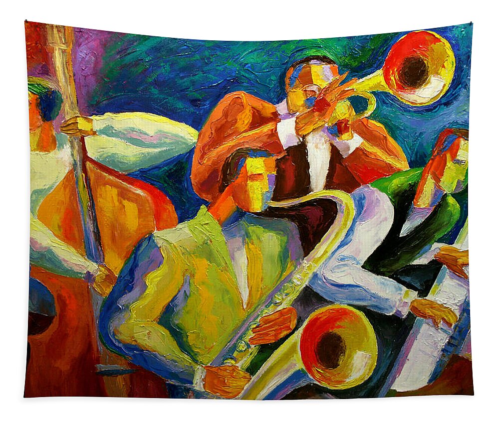 Jazz Tapestry featuring the painting Magic Music by Leon Zernitsky