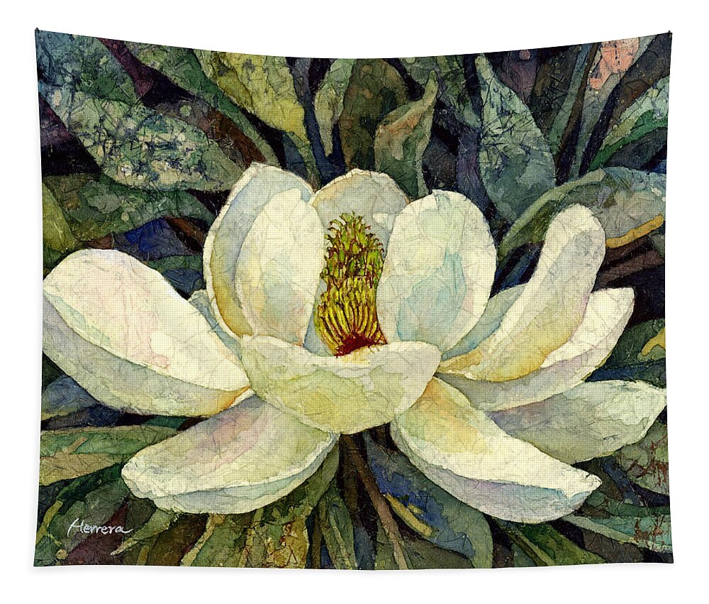 Magnolia Tapestry featuring the painting Magnolia Grandiflora by Hailey E Herrera
