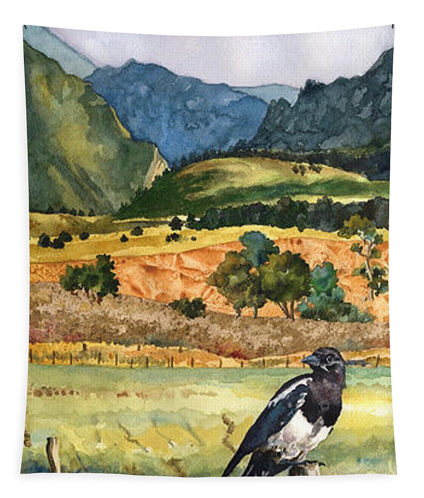 Magpie Painting Tapestry featuring the painting Magpie by Anne Gifford