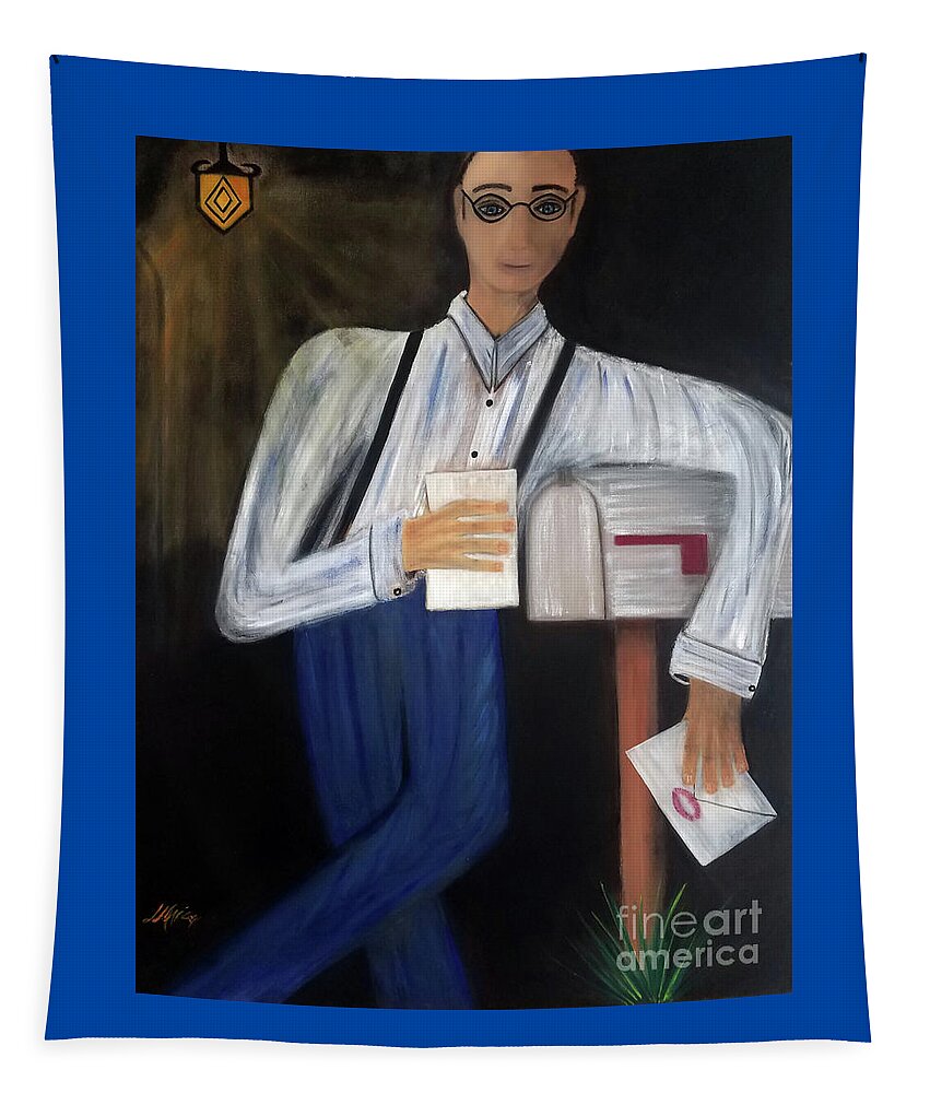 Mailbox Tapestry featuring the painting Mailbox Man Lessons In Love by Artist Linda Marie